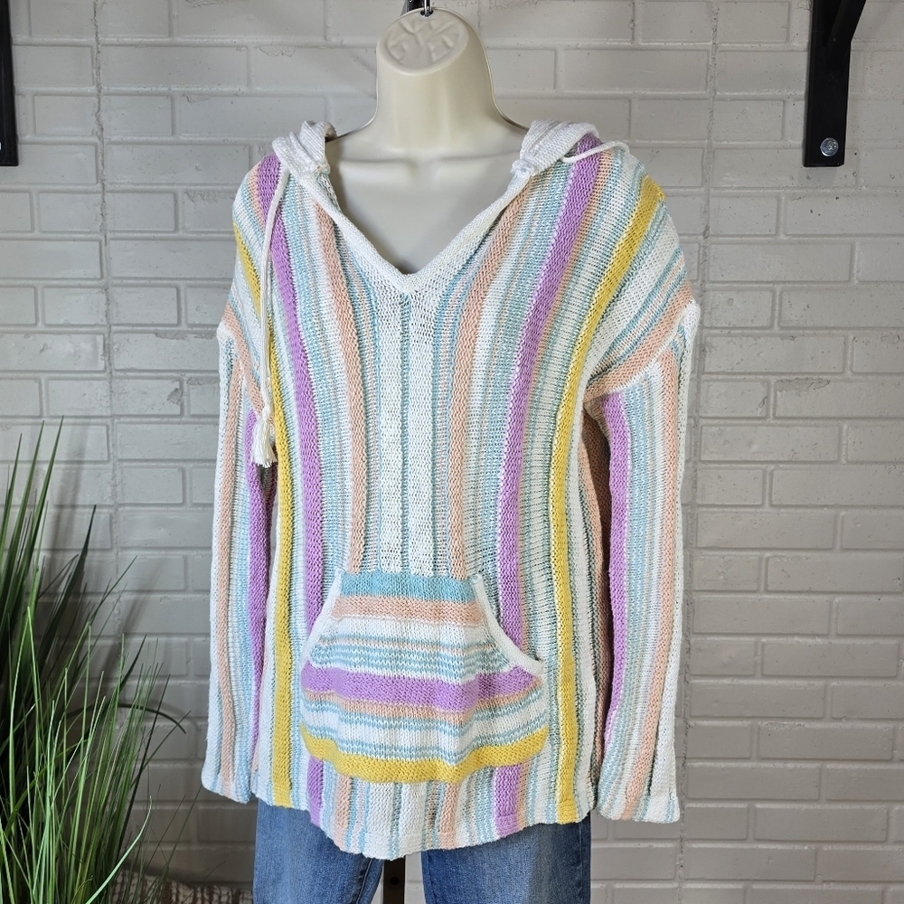 NWT Natutal Reflections Striped Pastel Hooded Pullover Multicolor Medium